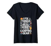 Women's I Fix Things But My Real Hobby is Buying Camping Gear V-Neck T-Shirt
