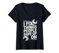 Women's I Fix Things People Gave Up On Funny Mechanic V-Neck T-Shirt