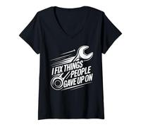 Women's I Fix Things People Gave Up On Mechanic Funny V-Neck T-Shirt