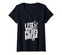 Womens I Fix What Pilots Break, Aviation Maintenance V-Neck T-Shirt
