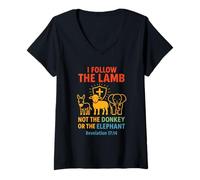 Womens I Follow The Lamb Not Donkey or Elephant Christian Faith V-Neck T-Shirt