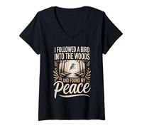 Women's I Followed A Bird Into The Woods and Found My Peace Birder V-Neck T-Shirt