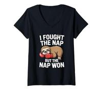 Women's I Fought The Nap But The Nap Won Sloth V-Neck T-Shirt