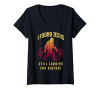 Women's I Found Jesus Still Looking for Bigfoot V-Neck T-Shirt