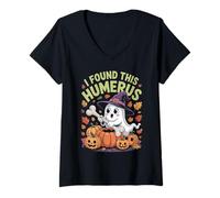 Womens I Found This Humerus Ghost Cute Funny Scary Halloween Pun V-Neck T-Shirt