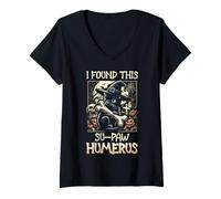 Womens I Found This Su-Paw Humerus - Funny Cat Halloween V-Neck T-Shirt