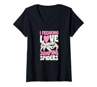 Womens I Freaking Love Jumping Spiders Pet Jumping Spider Quote V-Neck T-Shirt