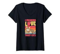 Women's I Freaking Love Tabby Cats V-Neck T-Shirt