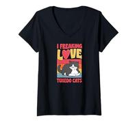 Women's I Freaking Love Tuxedo Cats V-Neck T-Shirt
