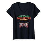 Womens I Game Because Rage-Quitting in Public is Frowned Upon - Fun V-Neck T-Shirt
