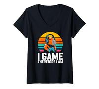 Womens I Game Therefore I Am Capybara Gamer V-Neck T-Shirt