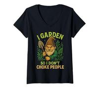 Womens I Garden So I Don't Choke People Gnome V-Neck T-Shirt