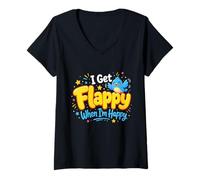 Women's I Get Flappy When I'm Happy Autism Awareness Proud Autistic V-Neck T-Shirt