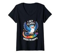 Womens I Get Flappy When I'm Happy Cute Autism Awareness Bird V-Neck T-Shirt