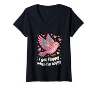 Womens I Get Flappy When I'm Happy Cute Autism Awareness Bird V-Neck T-Shirt
