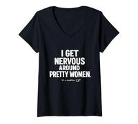 Women's I Get Nervous Around Pretty Women Awkward Introvert Flirting V-Neck T-Shirt