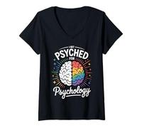 Womens I Get Psyched for Psychology Funny Brain Science Gifts Women V-Neck T-Shirt
