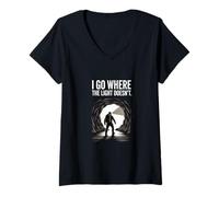Women's I Go Where The Light Doesnt Caving Theme V-Neck T-Shirt