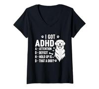Women's I Got ADHD Attention Deficit Hold up is Dat a Dog V-Neck T-Shirt