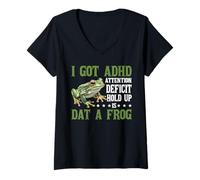 Womens I Got ADHD Attention Deficit Hold Up Is Dat A Frog - V-Neck T-Shirt