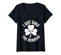 Women's I Got Dibs On The Redhead St Patricks Day Heart Lucky Green V-Neck T-Shirt