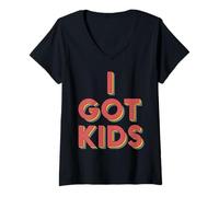 Womens I Got Kids Retro 3D Typography Funny Parenting Humor V-Neck T-Shirt