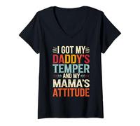 Womens I Got My Daddy's Temper and My Mama's Attitude Parents Cool V-Neck T-Shirt