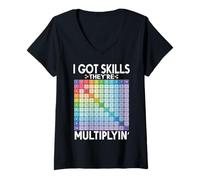 Womens I Got Skills They're Multiplying Funny Math Teacher Students V-Neck T-Shirt