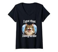 Women's I Got that Dawg in Me Cat Shirt Funny Angry Maine Coon Cat V-Neck T-Shirt