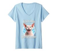 Women's I Got that Dawg in Me Cat Shirt Funny Angry Sphynx Cat V-Neck T-Shirt