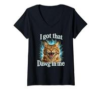 Women's I Got that Dawg in Me Cat Shirt Funny Angry Tabby Maine Coon V-Neck T-Shirt
