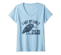 Women's I Got Up Early There was No Worm Funny Sleepy Bird Graphic V-Neck T-Shirt