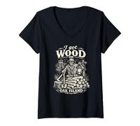 Women's I Got Wood On Oak Island Treasure Hunting Skeleton V-Neck T-Shirt