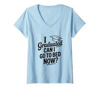 Women's I Graduated Can I Go to Bed Now Funny Graduation V-Neck T-Shirt