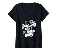 Women's I Graduated Can I Go to Bed Now Funny Graduation V-Neck T-Shirt