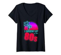 Womens I Grew Up in The 80s Retro Sunset Style V-Neck T-Shirt