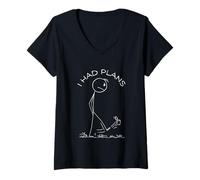 Women's I Had Plans Stickman Kicks Can. V-Neck T-Shirt