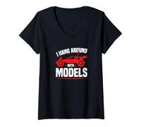 Womens I Hang Around with Models RC Car V-Neck T-Shirt