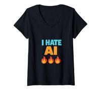 Womens I Hate AI - Sarcasm V-Neck T-Shirt