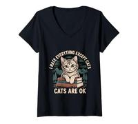 Womens I Hate Everything Except Cats Cats are Ok - V-Neck T-Shirt