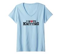 Womens I hate Knitting Love Heart Funny Knitter V-Neck T-Shirt