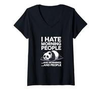 Womens I Hate Morning People and Mornings and People Funny Panda V-Neck T-Shirt