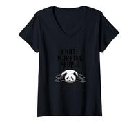 Womens I Hate Morning People Panda - Sleepy Sarcastic Vibe V-Neck T-Shirt