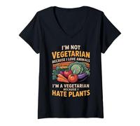 Women's I Hate Plants Garden Vegetables Vegetarian Funny Vegan V-Neck T-Shirt
