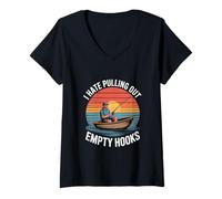 Womens I Hate Pulling Out Empty Hooks Fishing Humor V-Neck T-Shirt