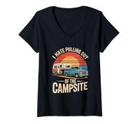 Womens I Hate Pulling Out of The Campsite Retro RV Camping V-Neck T-Shirt