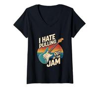 Womens I Hate Pulling Out of The Jam Retro Guitar V-Neck T-Shirt