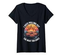 Womens I Hate Pulling Out The Meat Too Early BBQ Humor V-Neck T-Shirt