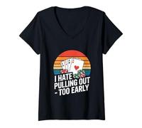 Womens I Hate Pulling Out Too Early Poker Aces Retro V-Neck T-Shirt