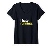Women's I Hate Running, Funny Marathon Runner Statement V-Neck T-Shirt
